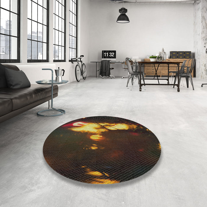 Round Patterned Brown Novelty Rug in a Office, pat154