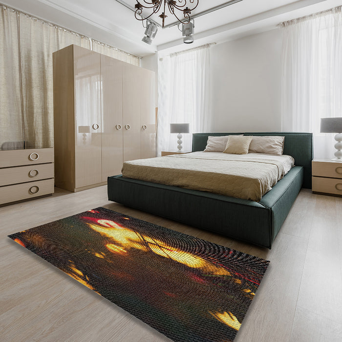 Patterned Brown Novelty Rug in a Bedroom, pat154
