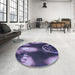 Round Patterned Blue Rug in a Office, pat155blu