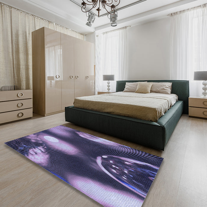 Patterned Blue Rug in a Bedroom, pat155blu