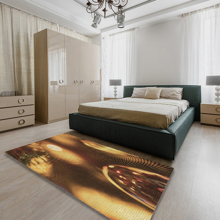 Patterned Red Brown Rug in a Bedroom, pat155brn