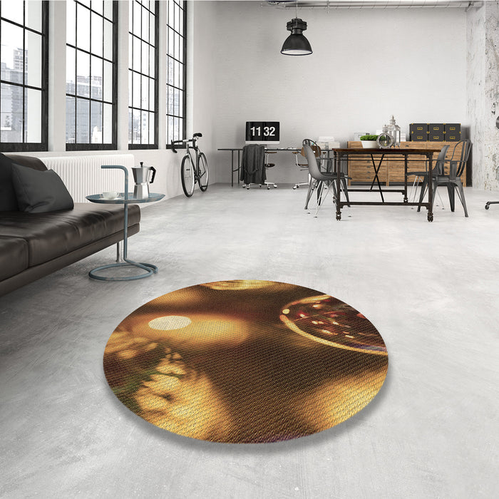 Round Patterned Red Brown Rug in a Office, pat155brn