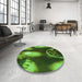 Round Patterned Dark Forest Green Rug in a Office, pat155grn