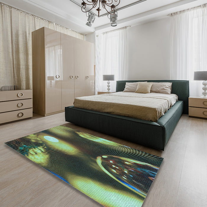 Patterned Green Rug in a Bedroom, pat155lblu