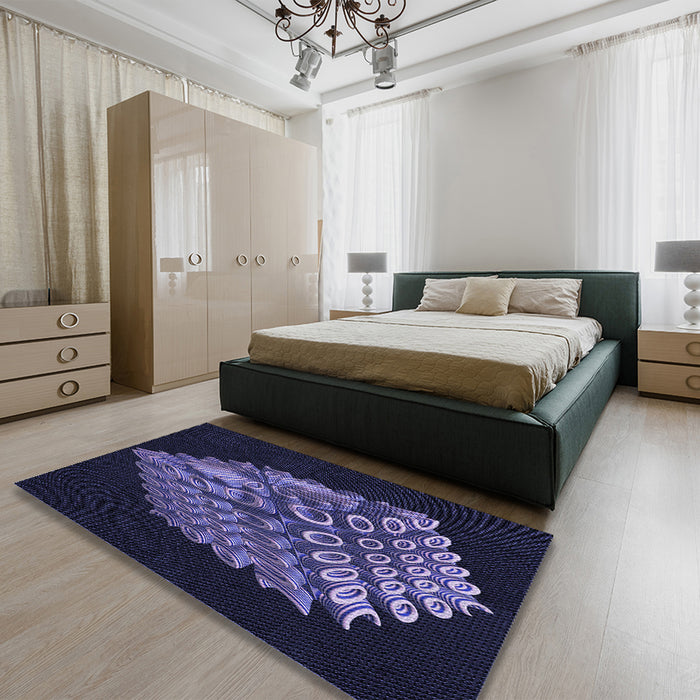 Patterned Night Blue Rug in a Bedroom, pat1550blu