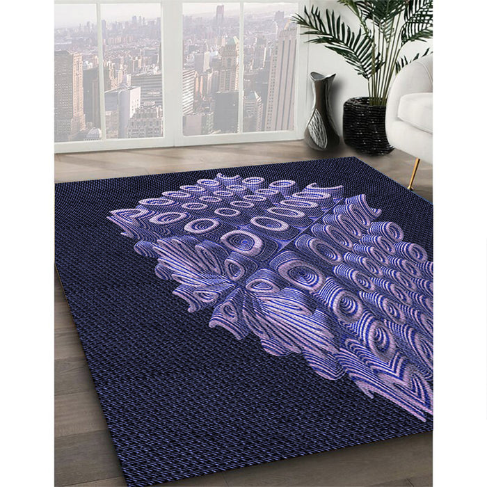 Patterned Night Blue Rug in Family Room, pat1550blu