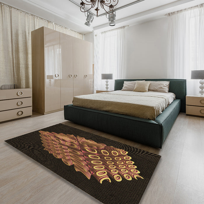 Patterned Saddle Brown Rug in a Bedroom, pat1550brn
