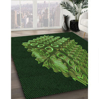 Patterned Dark Lime Green Rug, pat1550grn