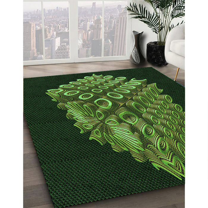 Patterned Dark Lime Green Rug in Family Room, pat1550grn