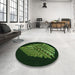 Round Patterned Dark Lime Green Rug in a Office, pat1550grn