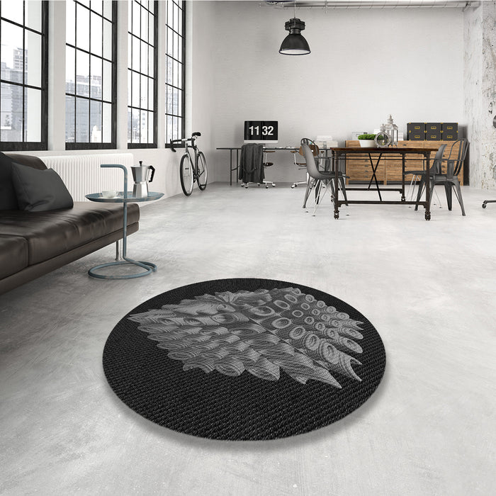 Round Patterned Ash Gray Rug in a Office, pat1550gry