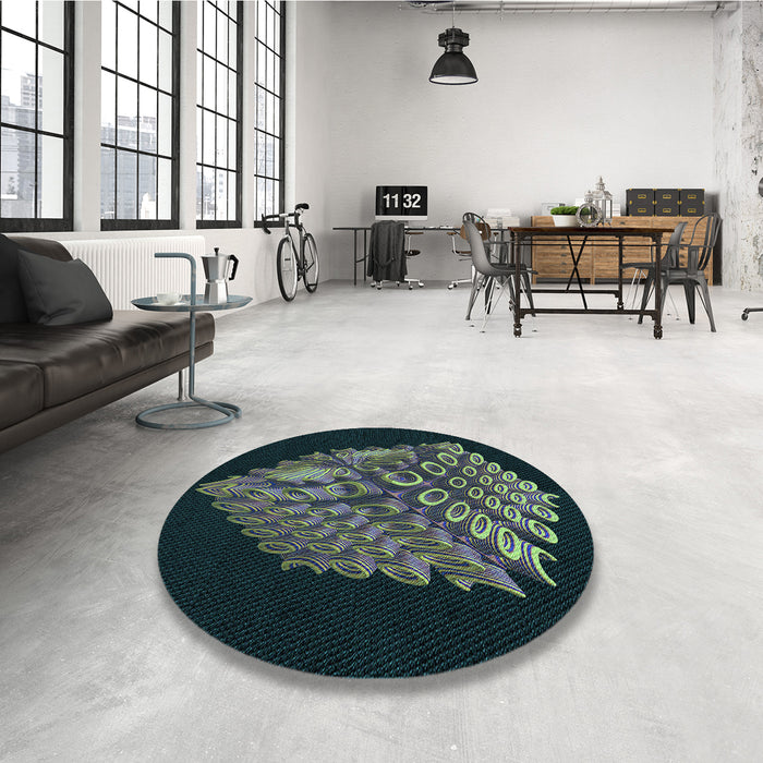 Round Patterned Night Blue Rug in a Office, pat1550lblu