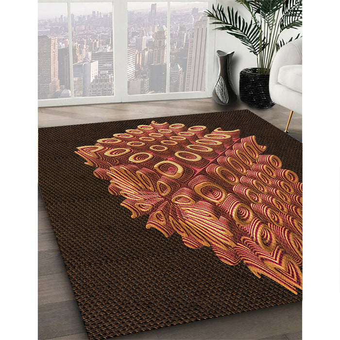 Patterned Mahogany Brown Rug in Family Room, pat1550org