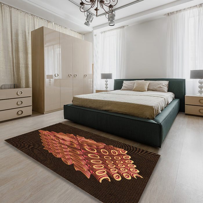 Patterned Mahogany Brown Rug in a Bedroom, pat1550org