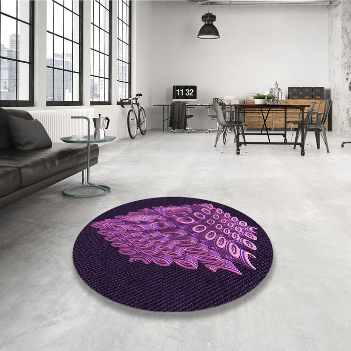 Round Patterned Dark Purple Rug in a Office, pat1550pur