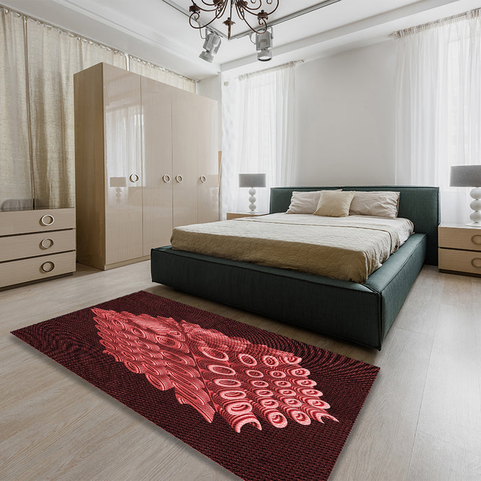 Patterned Fire Brick Red Rug in a Bedroom, pat1550rd