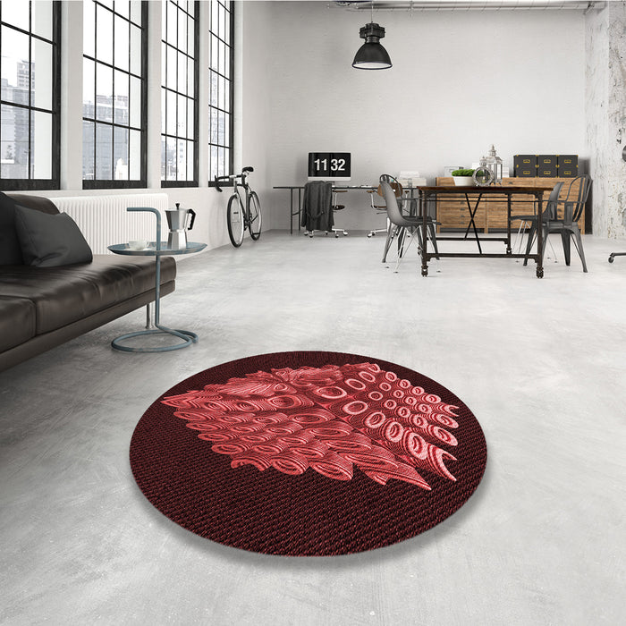 Round Patterned Fire Brick Red Rug in a Office, pat1550rd