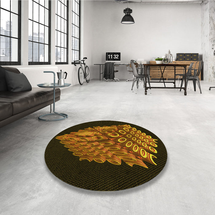 Round Patterned Black Brown Rug in a Office, pat1550yw