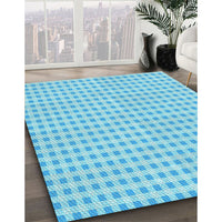 Patterned Bright Turquoise Blue Rug, pat1551lblu