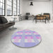 Round Machine Washable Transitional Pale Lilac Purple Rug in a Office, wshpat1552