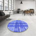 Round Patterned Blue Rug in a Office, pat1553blu