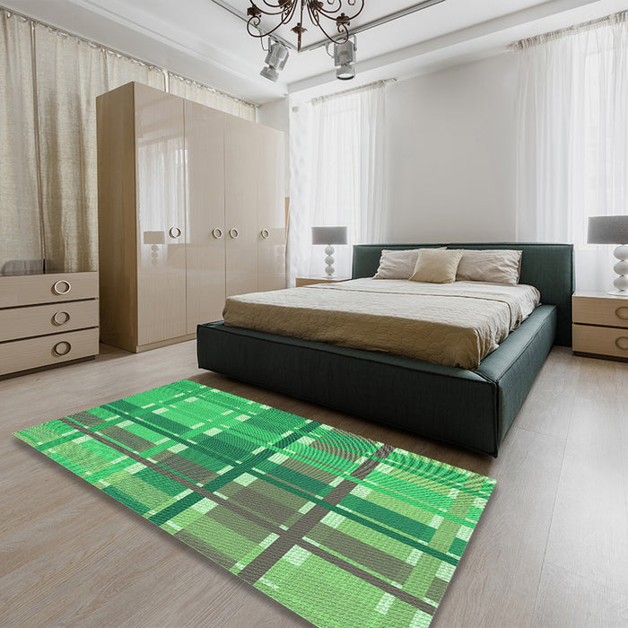 Round Machine Washable Transitional Cr Green Rug in a Office, wshpat1553grn