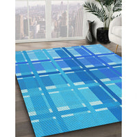 Patterned Neon Blue Rug, pat1553lblu