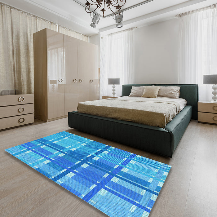 Patterned Neon Blue Rug in a Bedroom, pat1553lblu
