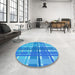 Round Patterned Neon Blue Rug in a Office, pat1553lblu