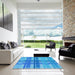 Machine Washable Transitional Neon Blue Rug in a Kitchen, wshpat1553lblu