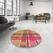 Round Patterned Red Rug in a Office, pat1553org