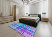 Machine Washable Transitional Diamond Blue Rug in a Bedroom, wshpat1553