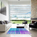 Square Patterned Blue Novelty Rug in a Living Room, pat1553