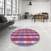 Round Machine Washable Transitional Burnt Pink Rug in a Office, wshpat1554