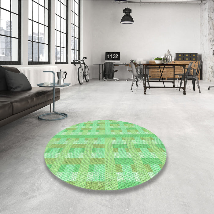 Round Patterned Jade Green Rug in a Office, pat1555grn