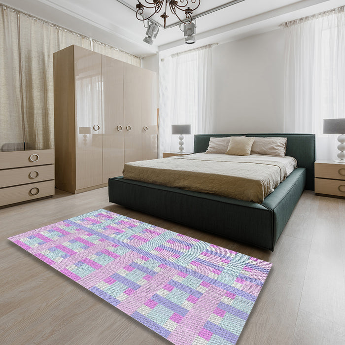 Machine Washable Transitional Lavender Blue Rug in a Bedroom, wshpat1555