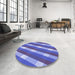 Round Patterned Sky Blue Rug in a Office, pat1557blu