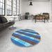 Round Patterned Blue Rug in a Office, pat1557lblu