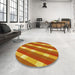 Round Patterned Scarlet Red Rug in a Office, pat1557yw