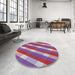 Round Machine Washable Transitional Burnt Pink Rug in a Office, wshpat1557