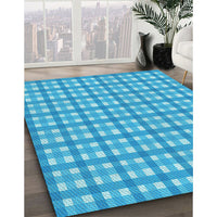 Patterned Bright Turquoise Blue Rug, pat1558lblu