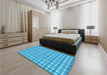 Patterned Bright Turquoise Blue Rug in a Bedroom, pat1558lblu