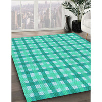 Patterned Dark Turquoise Green Rug, pat1559lblu