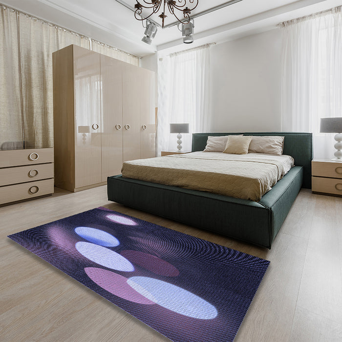 Round Machine Washable Transitional Periwinkle Purple Rug in a Office, wshpat156blu