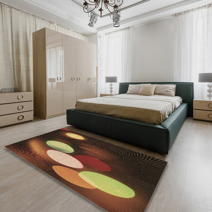 Round Machine Washable Transitional Light Brown Rug in a Office, wshpat156brn