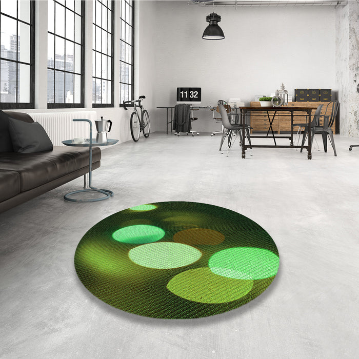 Round Patterned Dark Lime Green Rug in a Office, pat156grn