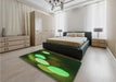 Patterned Dark Lime Green Rug in a Bedroom, pat156grn