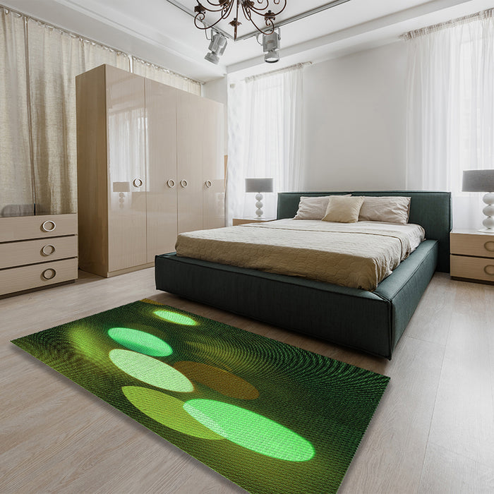 Patterned Dark Lime Green Rug in a Bedroom, pat156grn