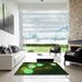 Square Patterned Dark Lime Green Rug in a Living Room, pat156grn