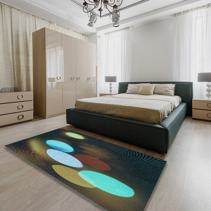 Patterned Midnight Gray Rug in a Bedroom, pat156lblu